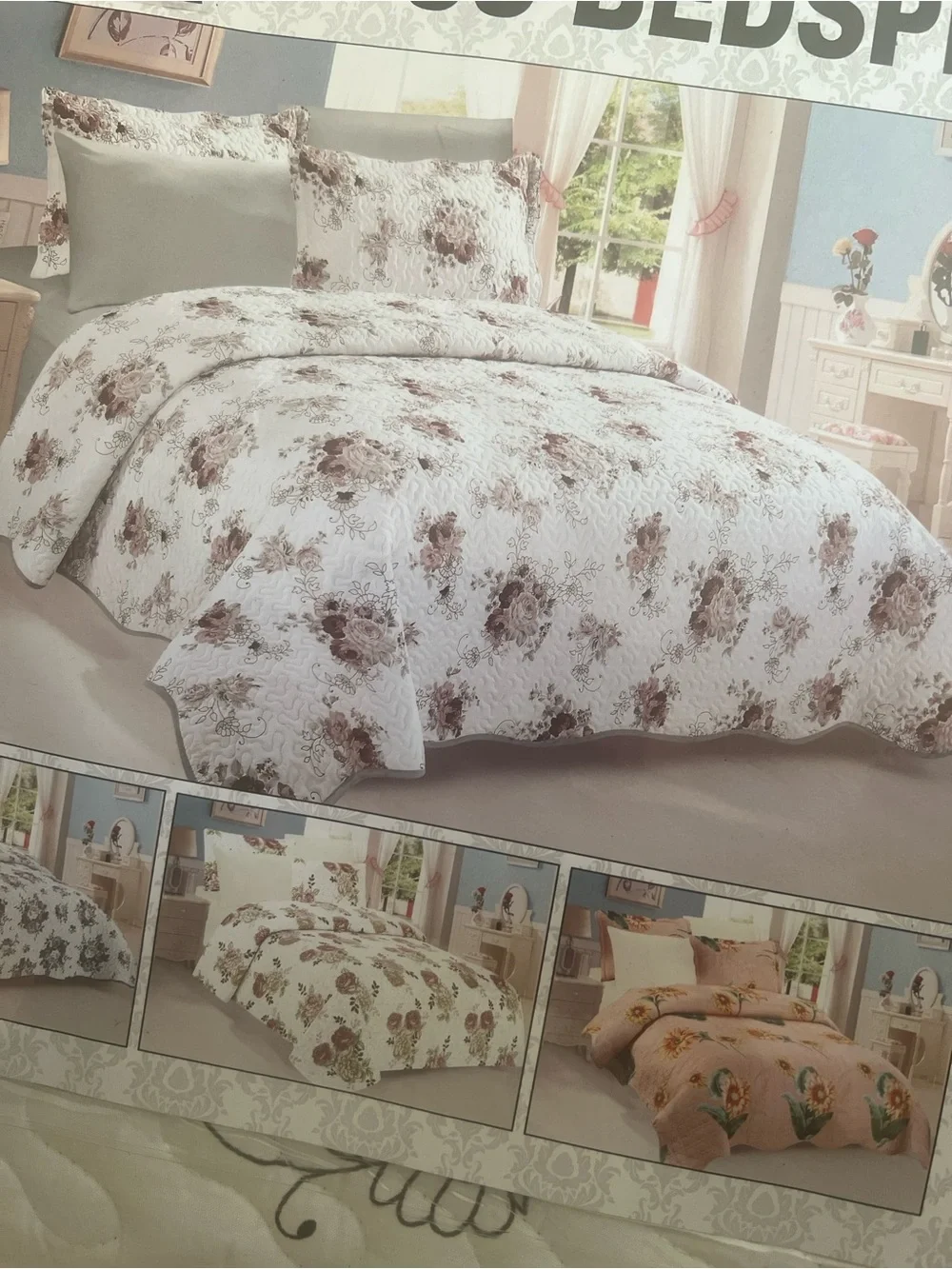 Floral Sunflower Quilted Bedspread Set - Pink